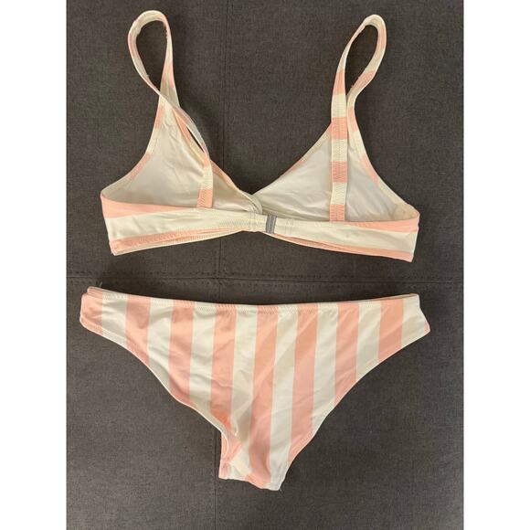 Solid & Striped Pink/White Striped Twist Front 2 Piece Swim Bikini Set Medium - Picture 2 of 7